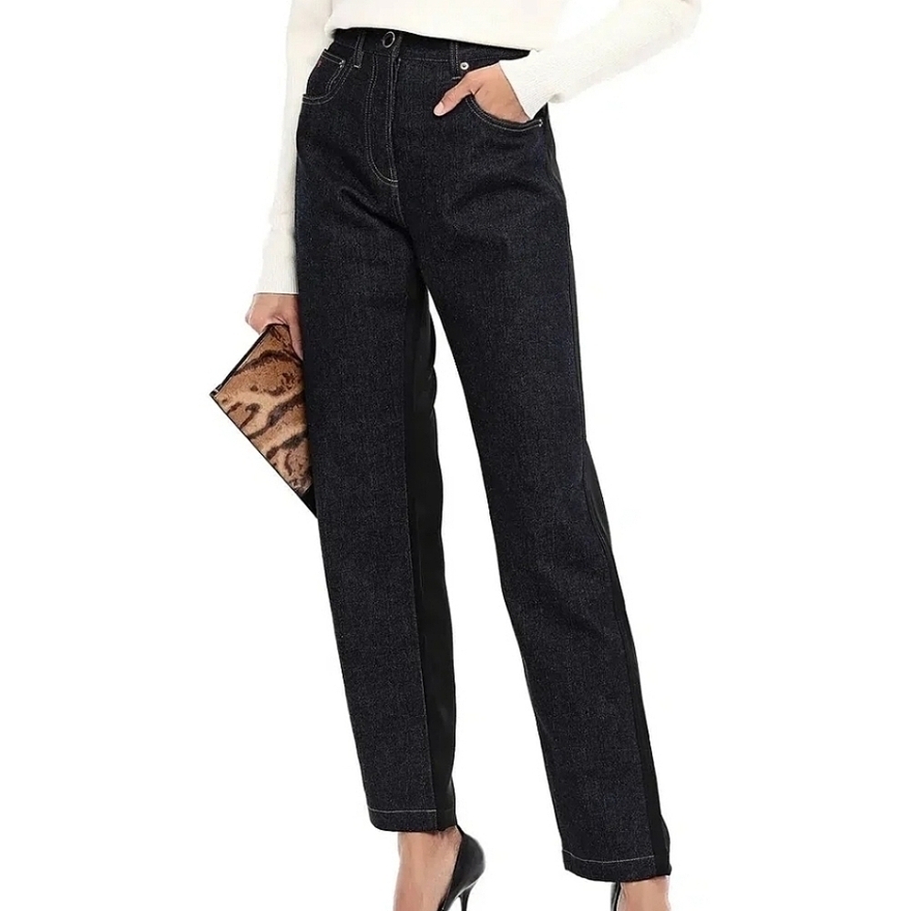 Victoria Beckman satin panel high rise straight leg jean 27 NWOT